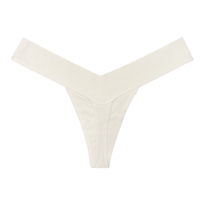 White V-shaped bamboo womens panty, back view flat lay photo