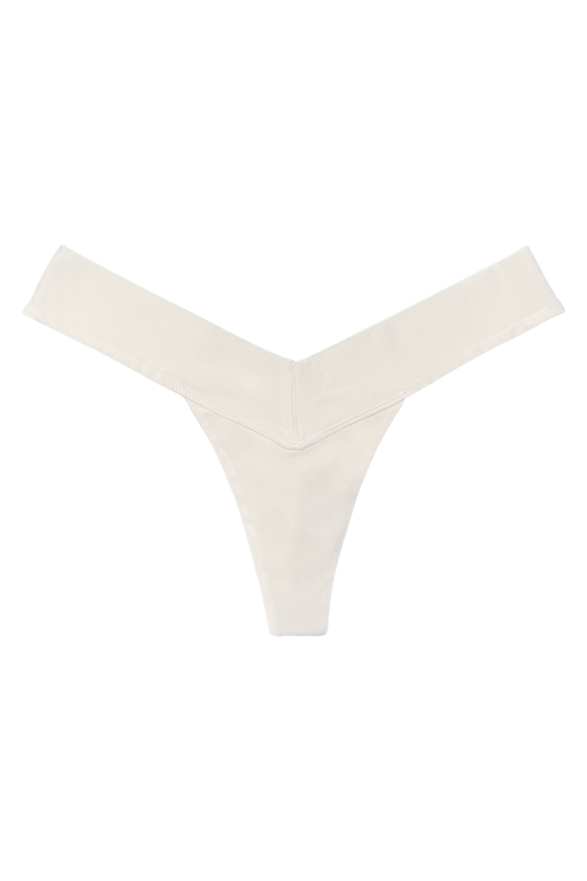 White V-shaped eco-friendly thong underwear for women, front view flat lay