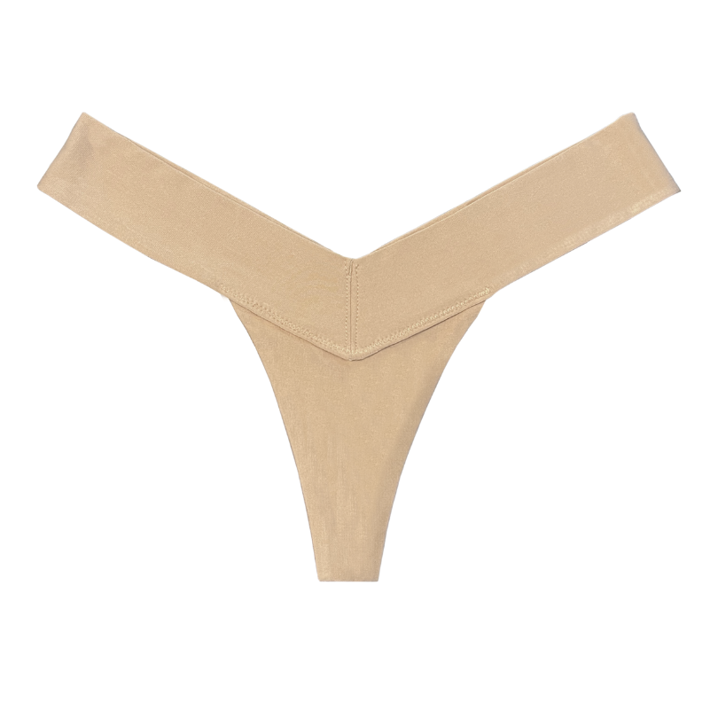 Beige thong underwear on a white background