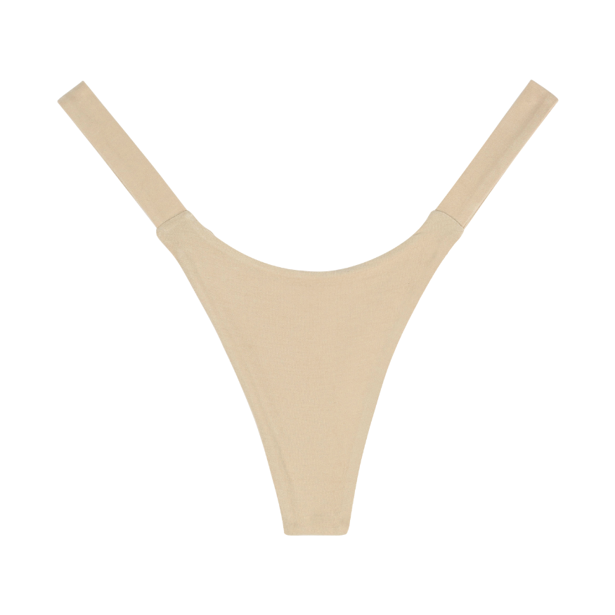 Beige womens thong underwear on a white background