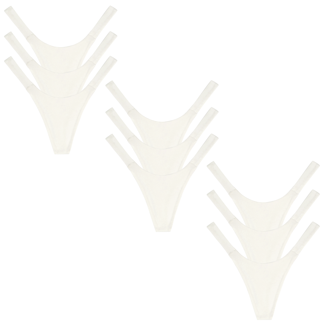 Set of four white chair covers arranged in a pattern on a white background