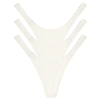 Set of three white bikini bottoms on a white background