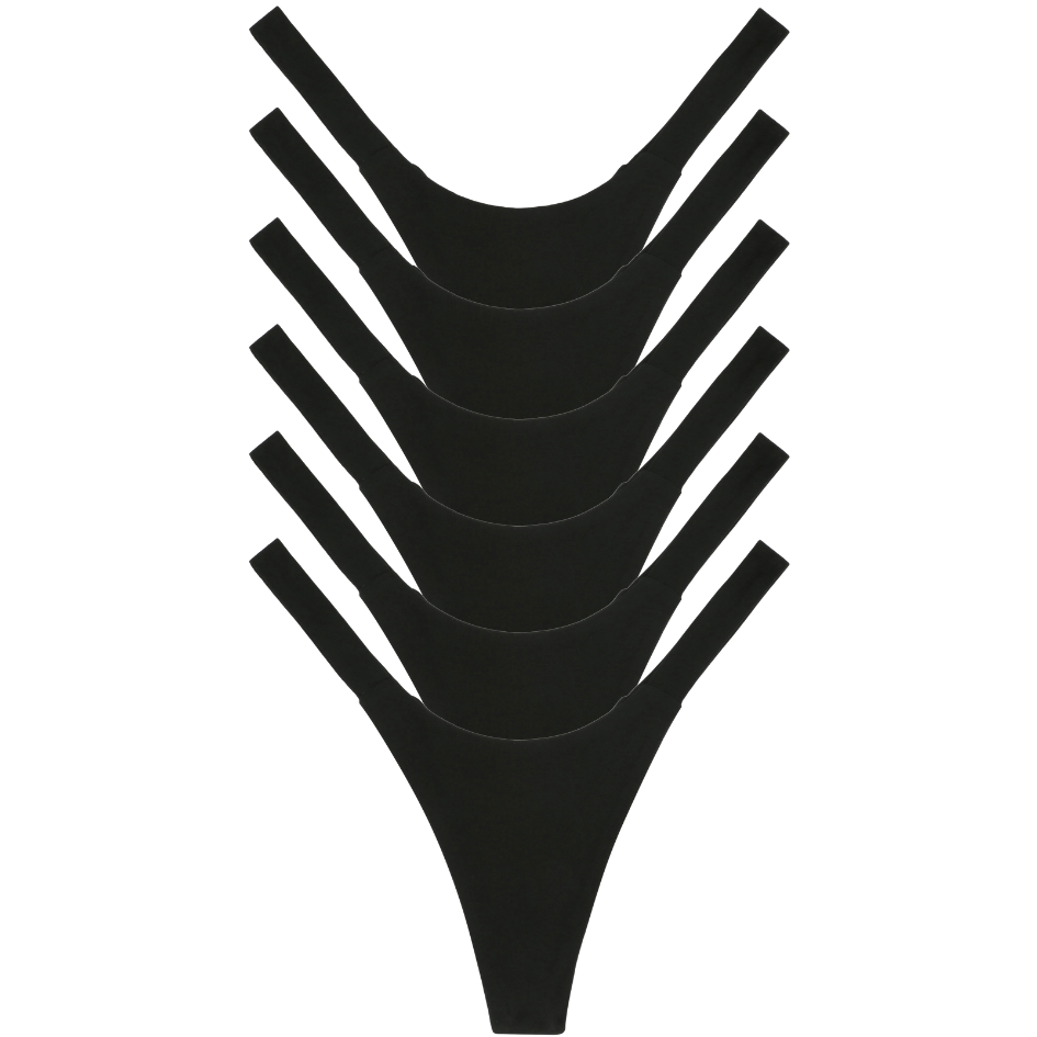 Stack of black women's underwear on a white background