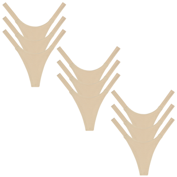 Three beige bikini sets on a white background