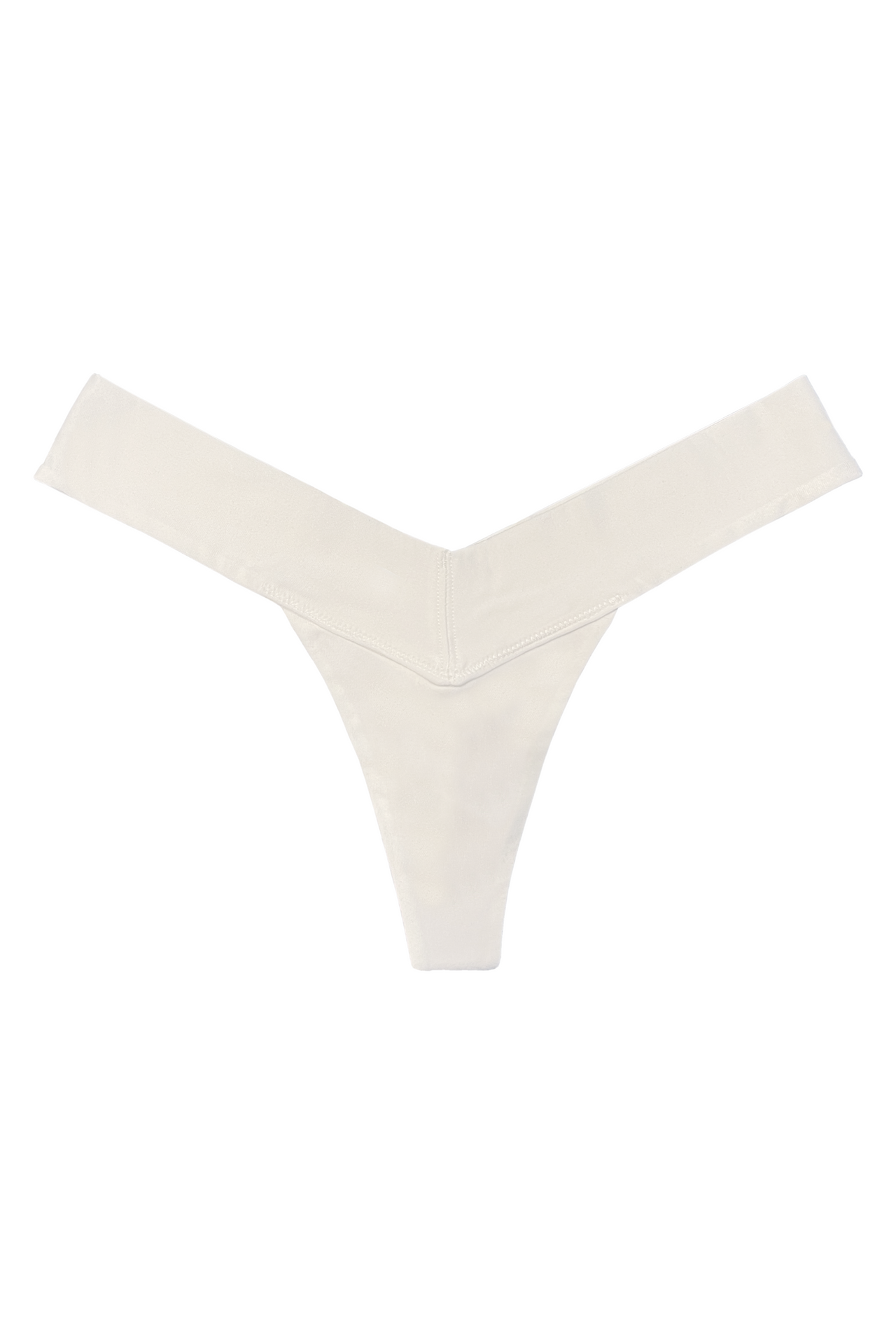 White V-shaped eco-friendly thong underwear for women, front view flat lay