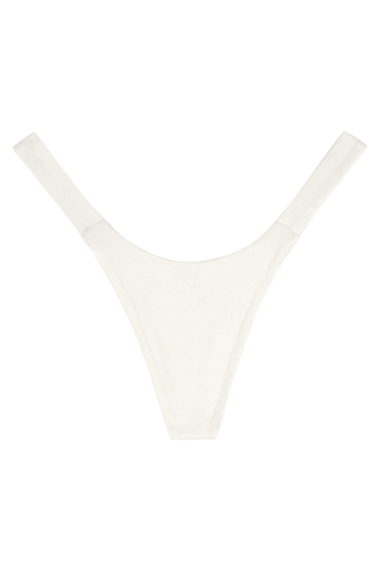 White seamless bamboo thong underwear for women, front view flat lay on white background