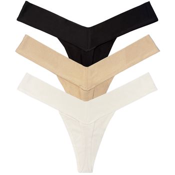back flat lay Three pairs of thongs in black, beige, and white on a white background