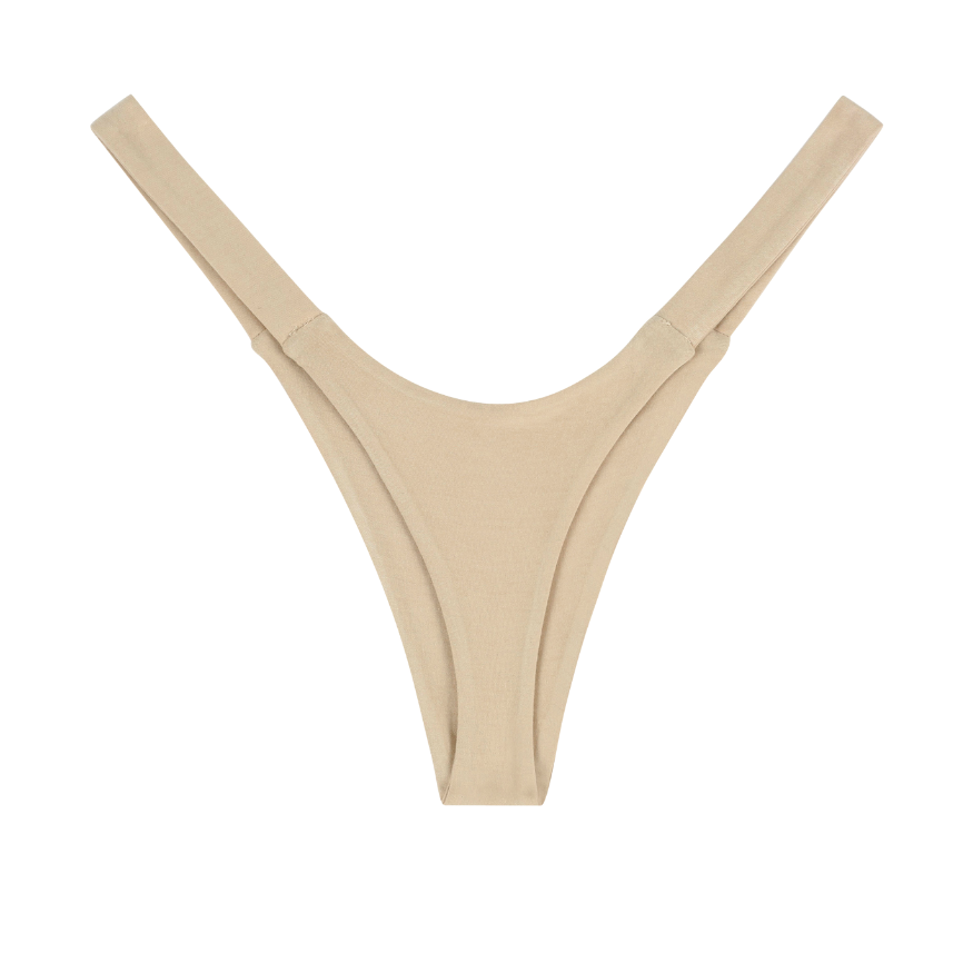 back of womens Beige thong underwear on a white background