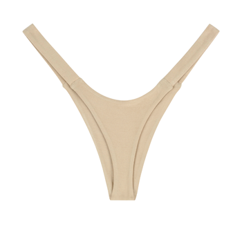 back of womens Beige thong underwear on a white background