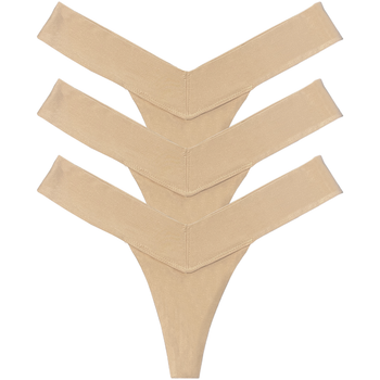 three Beige panties with cut-out design on a white background
