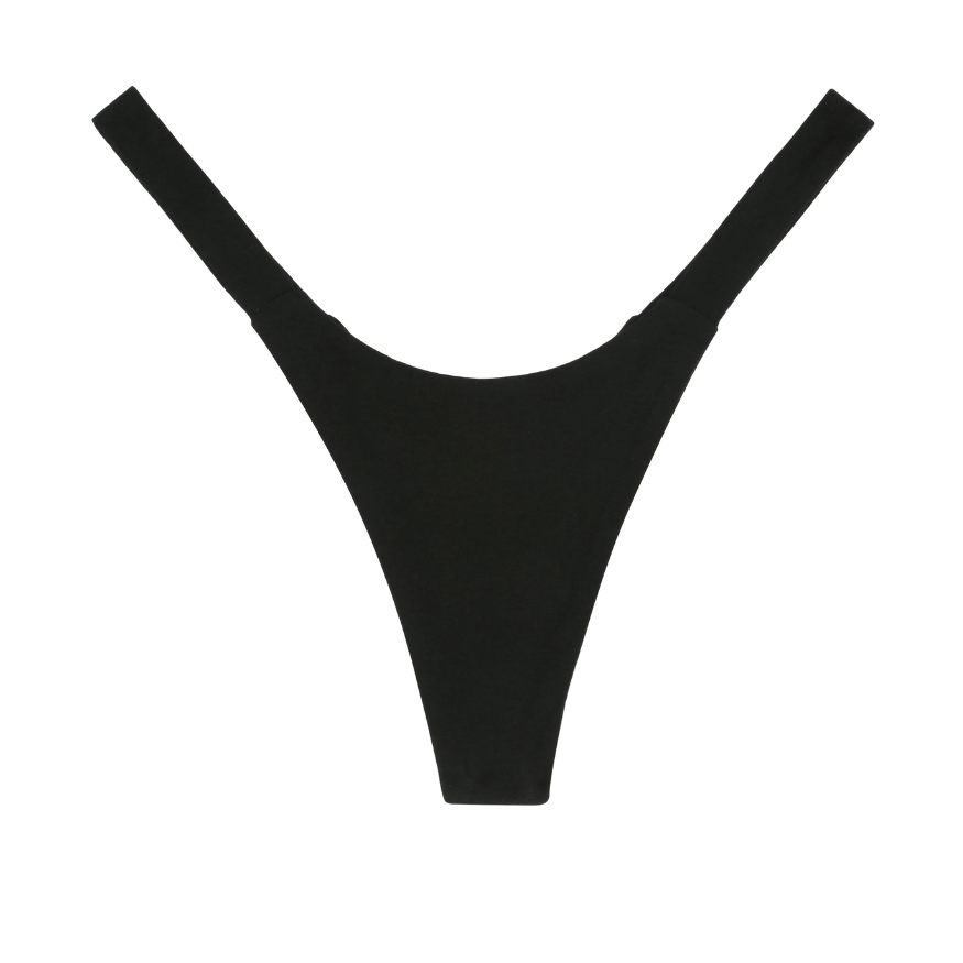 womens Black thong panties on a white background
