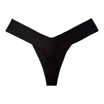 womens Black thong underwear on a white background